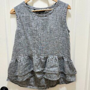 Crown Linen Designs 100% Linen Tank Top Women's Size XS Grey CottageCore Boho